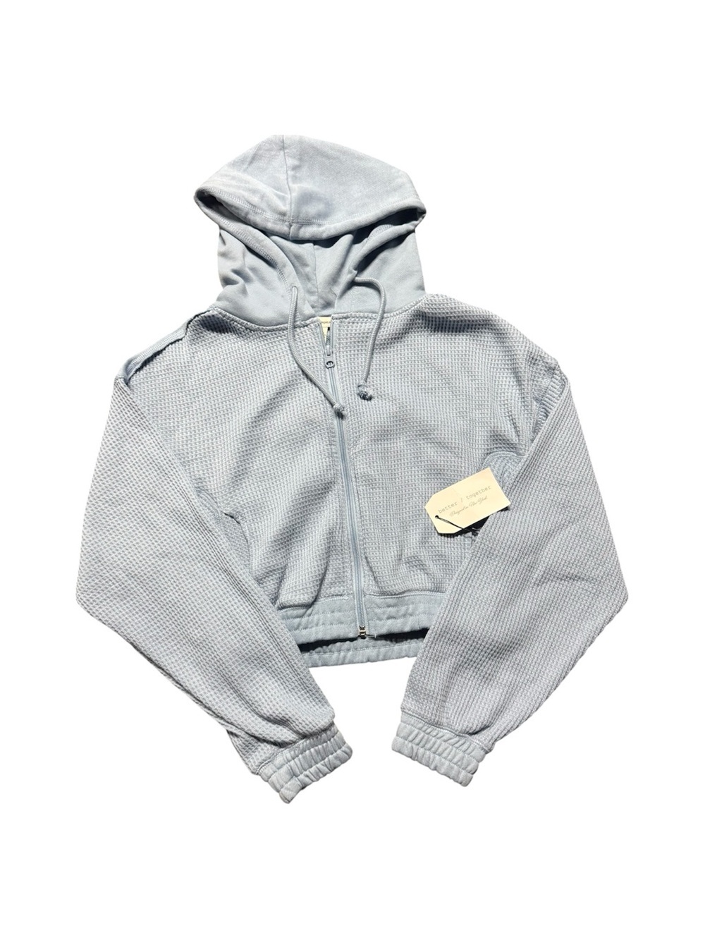 Better Together Waffle Knit Cropped Zip Hoodie Light Blue XS